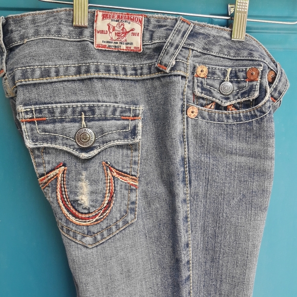 Vintage True Religion Jeans Rainbow Embroidered Bell Bottom All Cotton Flared 28 - Picture 6 of 16